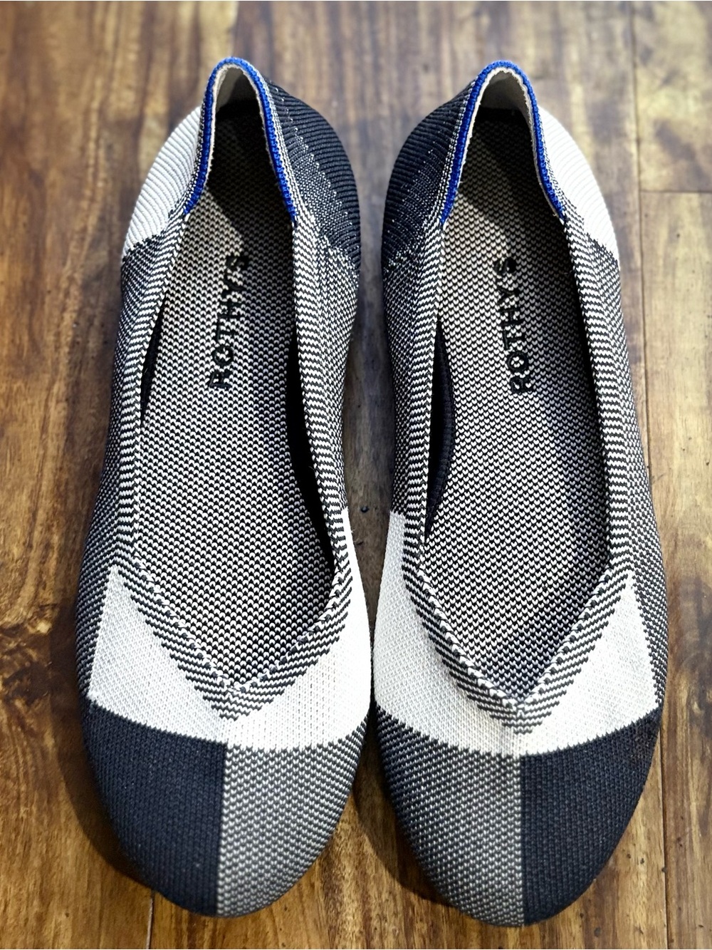 Knit ballet flats, Rothy's The Flat, black and white plaid pattern Women’s 8.5
